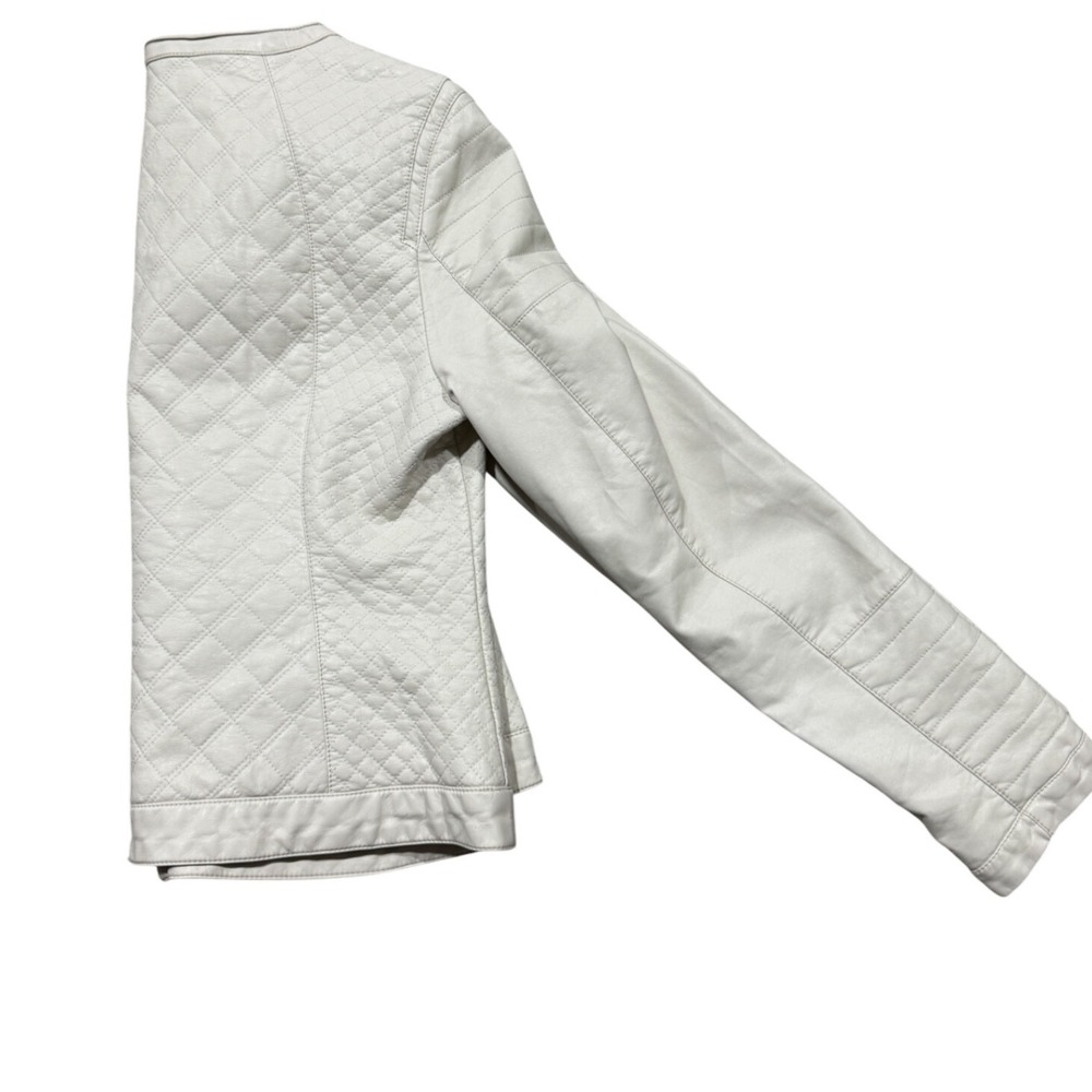 Black Rivet Womens Quilted Faux Leather Moto Jacket Cream Off-White Size L - Picture 7 of 8